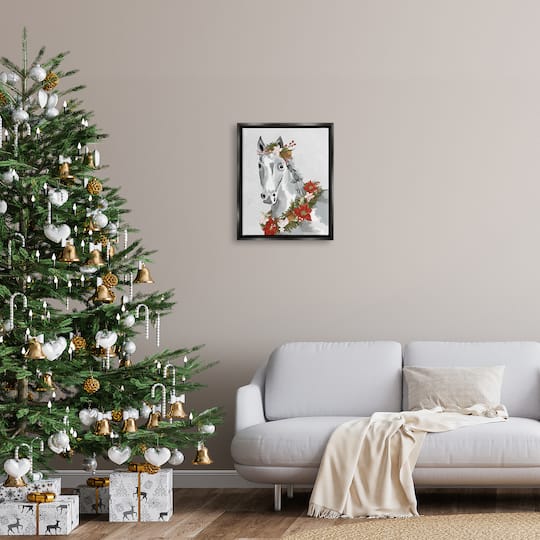 Stupell Industries Festive Holiday Horse Holly Wreath Framed Floater Canvas Wall Art